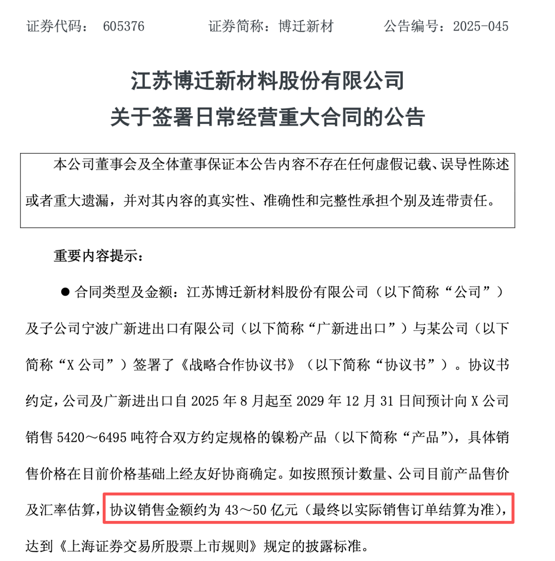 超43亿元!博迁新材拿下镍粉产品大订单!