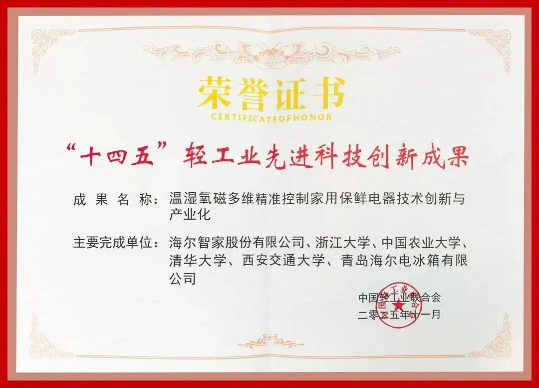 海尔“十四五”科技奖:国家级奖,行业最多